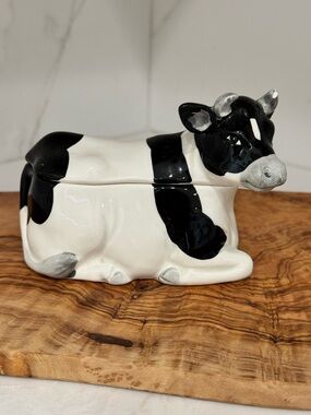 Otagiri Hand painted Ceramic Cow Sugar Jar Bowl vintage Japan